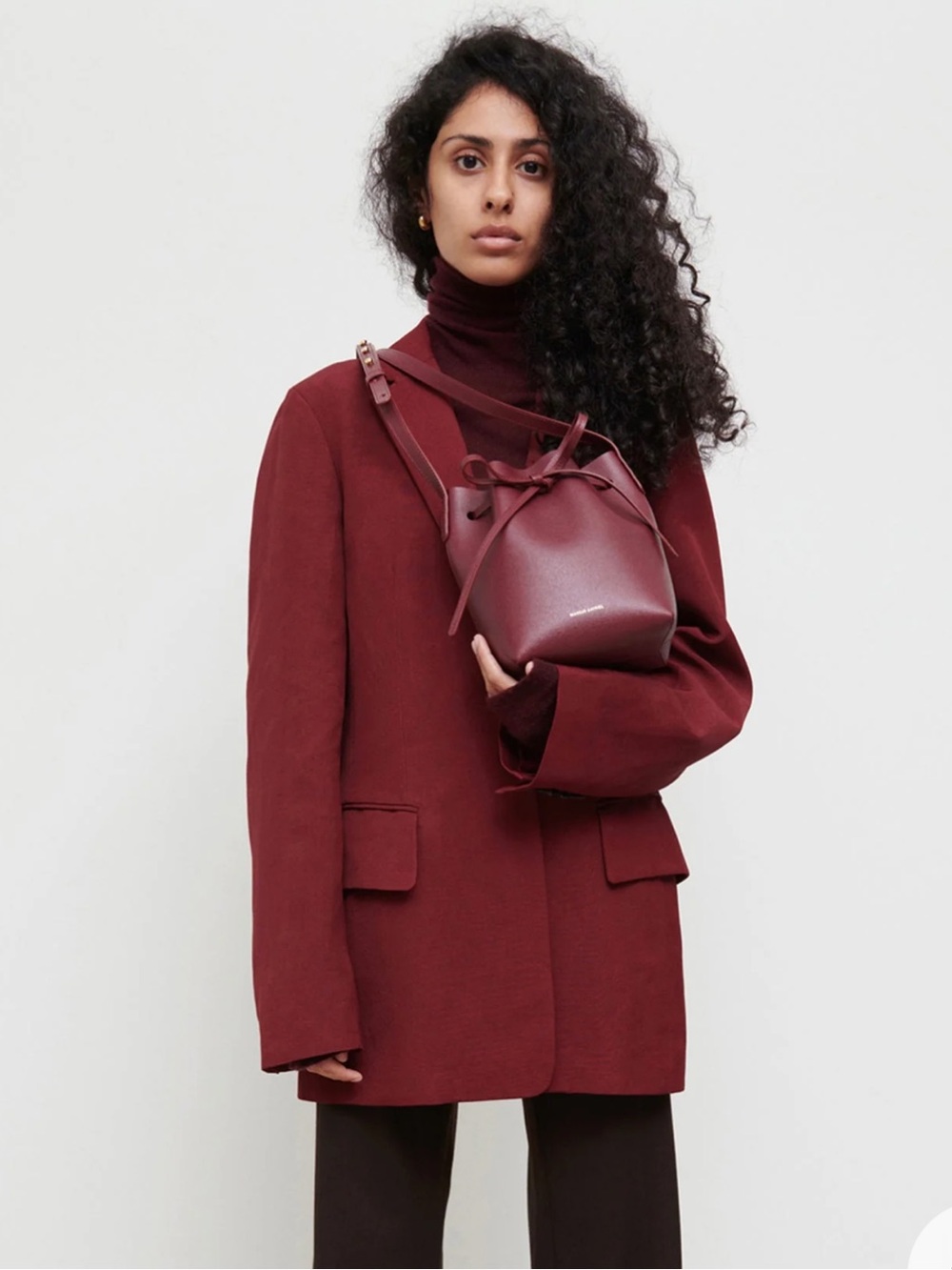 Mansur Gavriel Claret Red Textured Leather Mini Crossbody Bucket Bag - Picture 3 of 15
